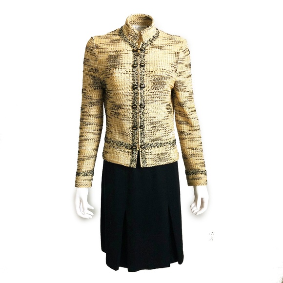 St John Marie Gray Knit Suit Jacket & Pencil Skirt 2pc Yellow Black Sz 2/6 VTG - Picture 1 of 7